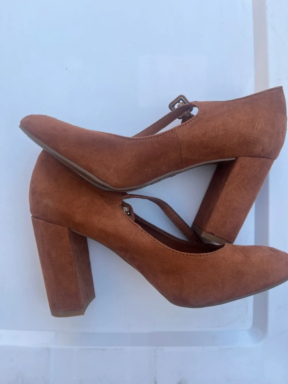 BAMBOO Caramel Heeled Faux Suede Shoes